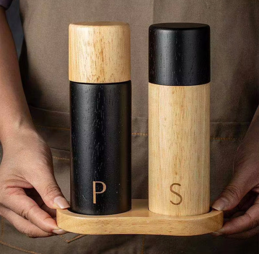 Custom Creative Wooden Spice Grinder Set Salt and Pepper Mill Shaker for Kitchen Cooking Tools