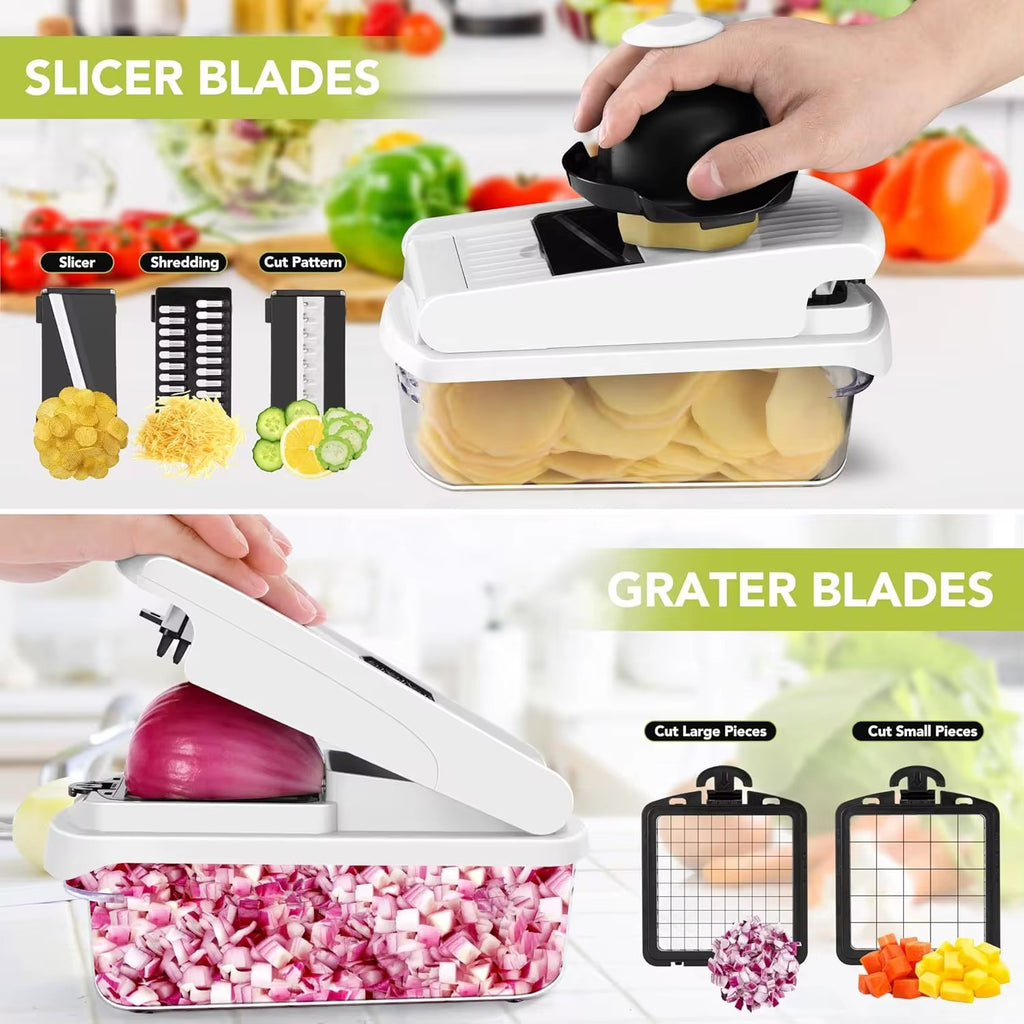 15-in-1 Multifunctional Food Chopper Professional Onion Chopper with 6 Blades Vegetable Cutter with Container for Salad