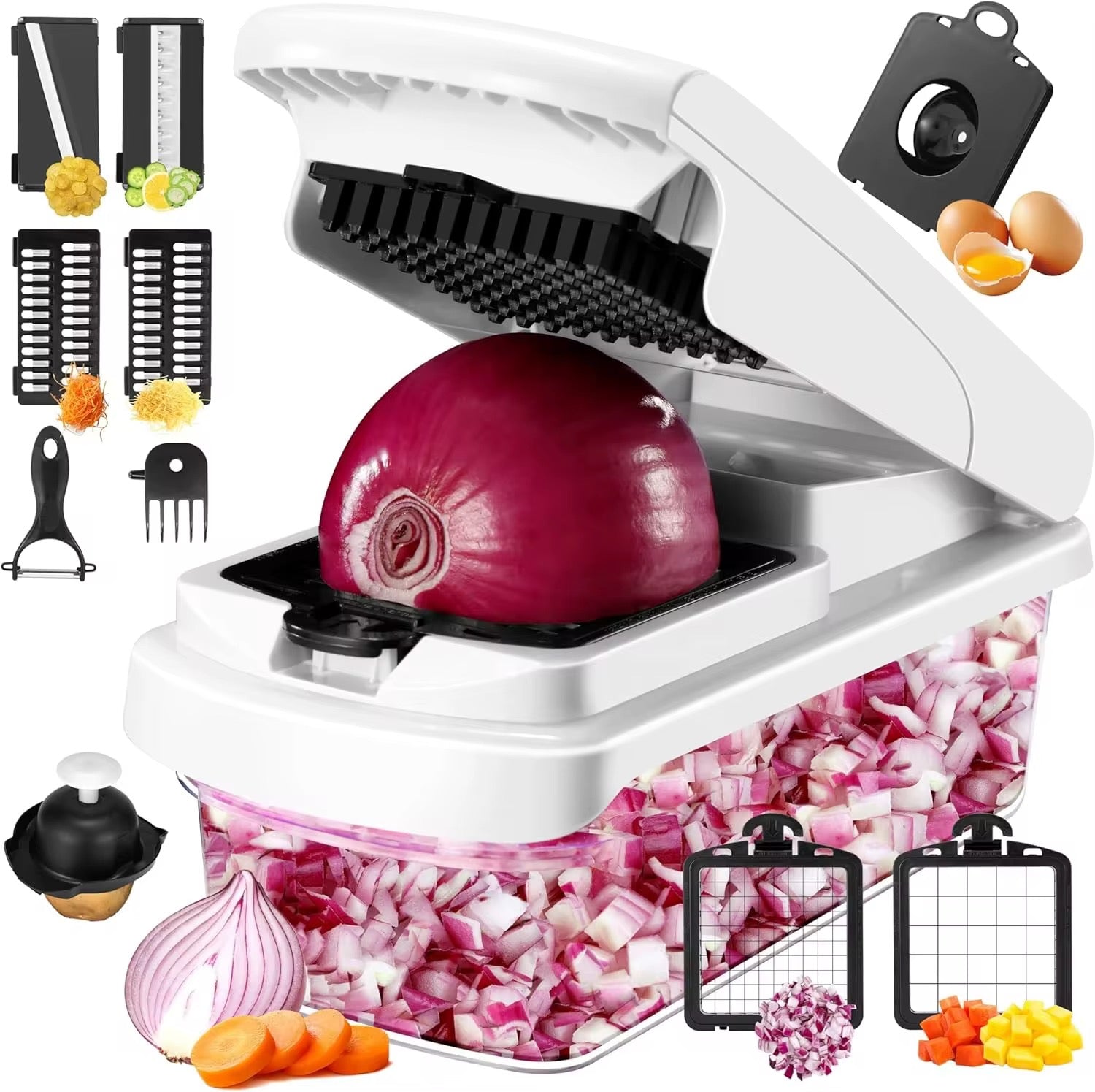 15-in-1 Multifunctional Food Chopper Professional Onion Chopper with 6 Blades Vegetable Cutter with Container for Salad