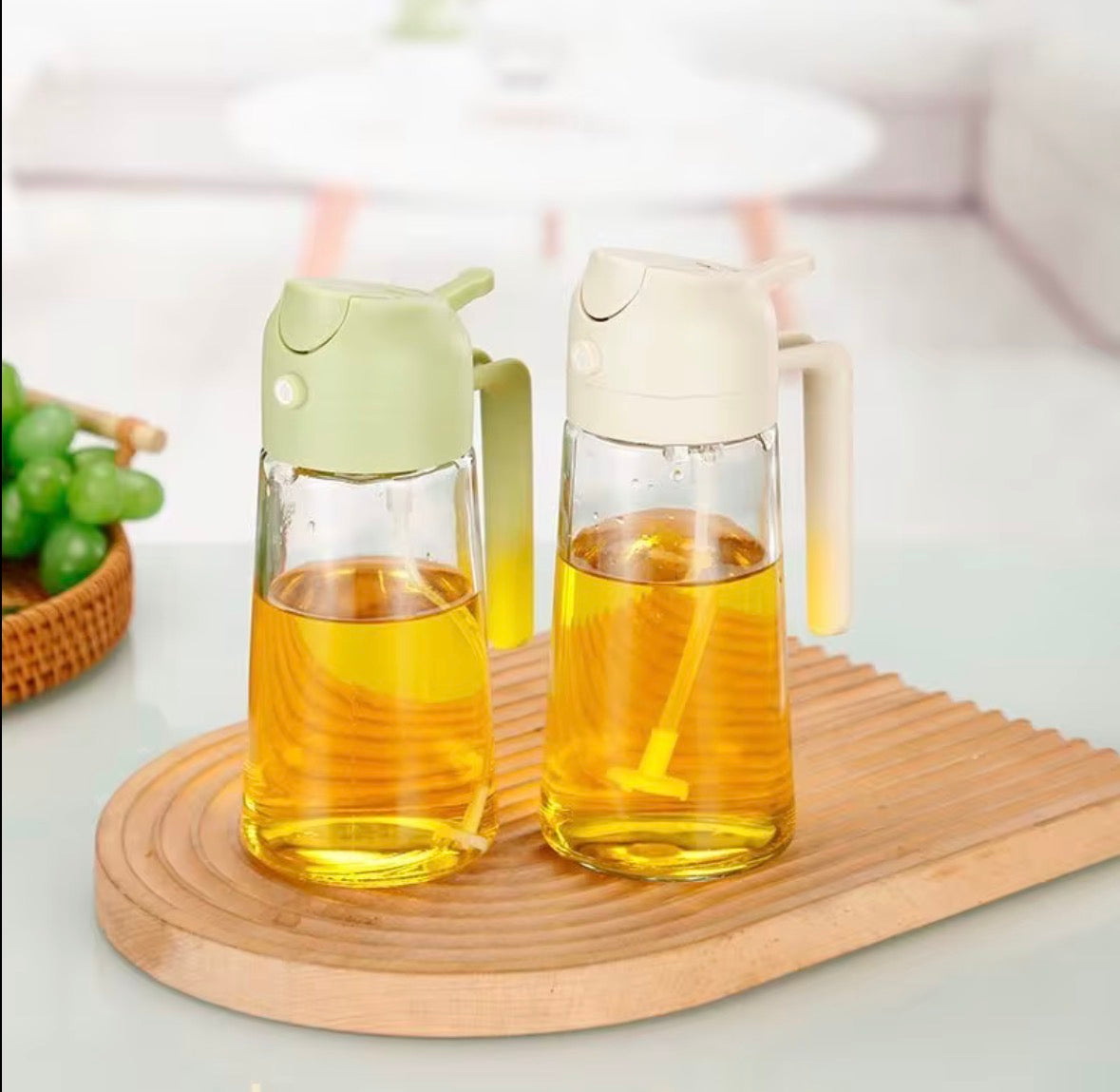 470ml Big Capacity Two-in-one Multi-functional Glass Oil Bottle Cooking Kitchen Salad BBQ Transparent Bottle Body