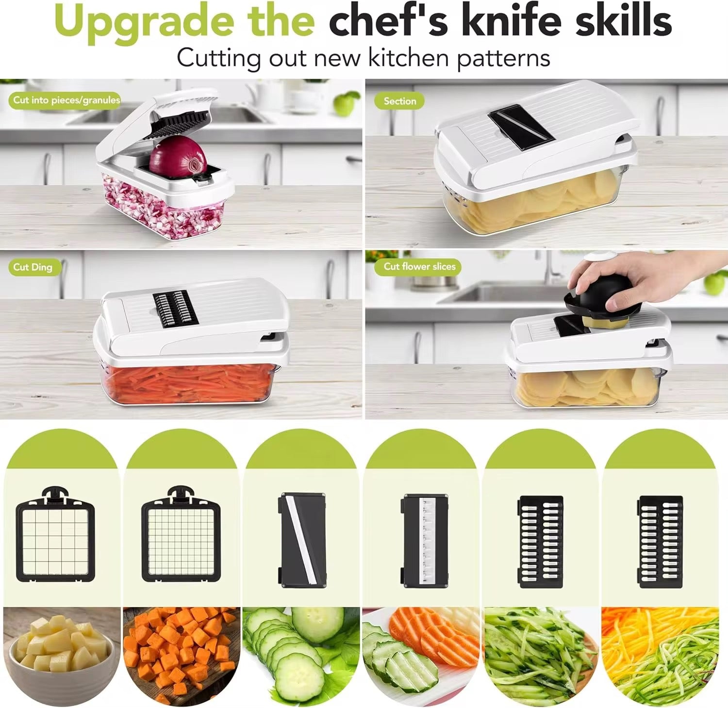 15-in-1 Multifunctional Food Chopper Professional Onion Chopper with 6 Blades Vegetable Cutter with Container for Salad