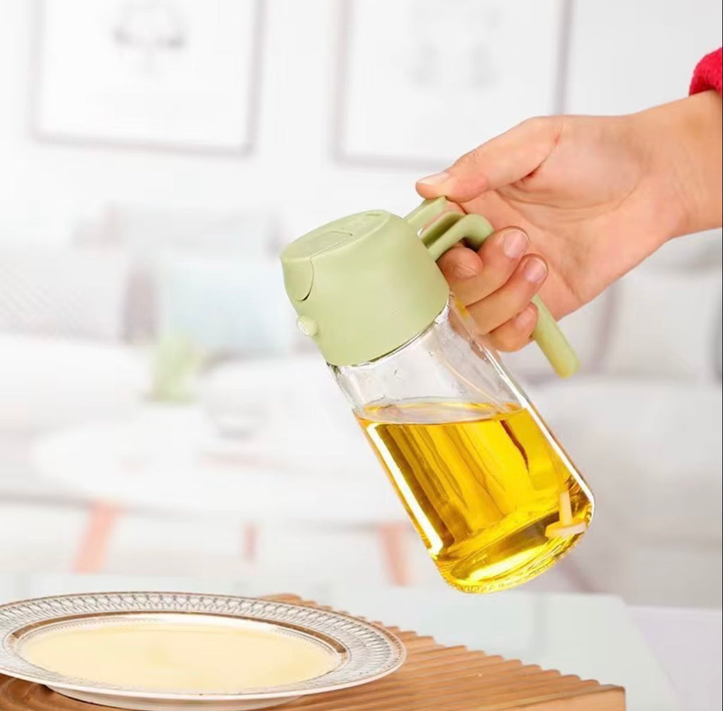 470ml Big Capacity Two-in-one Multi-functional Glass Oil Bottle Cooking Kitchen Salad BBQ Transparent Bottle Body