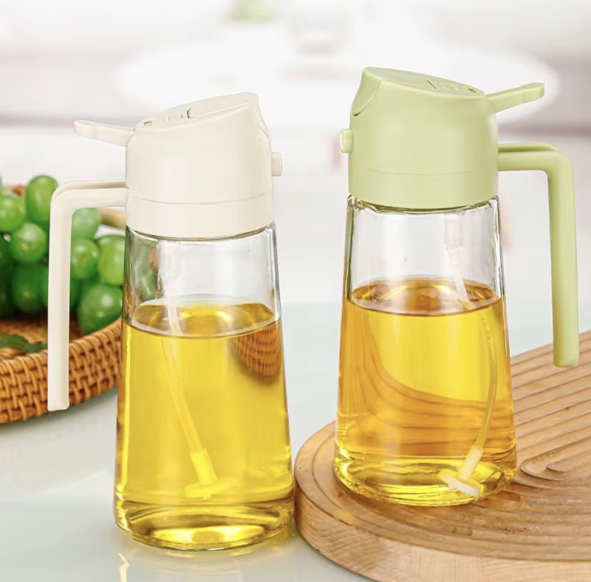 470ml Big Capacity Two-in-one Multi-functional Glass Oil Bottle Cooking Kitchen Salad BBQ Transparent Bottle Body