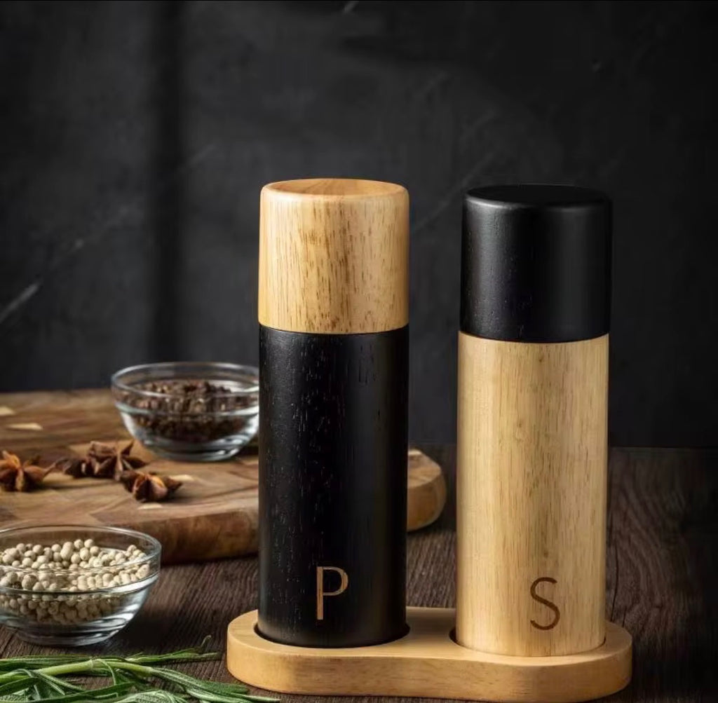 Custom Creative Wooden Spice Grinder Set Salt and Pepper Mill Shaker for Kitchen Cooking Tools