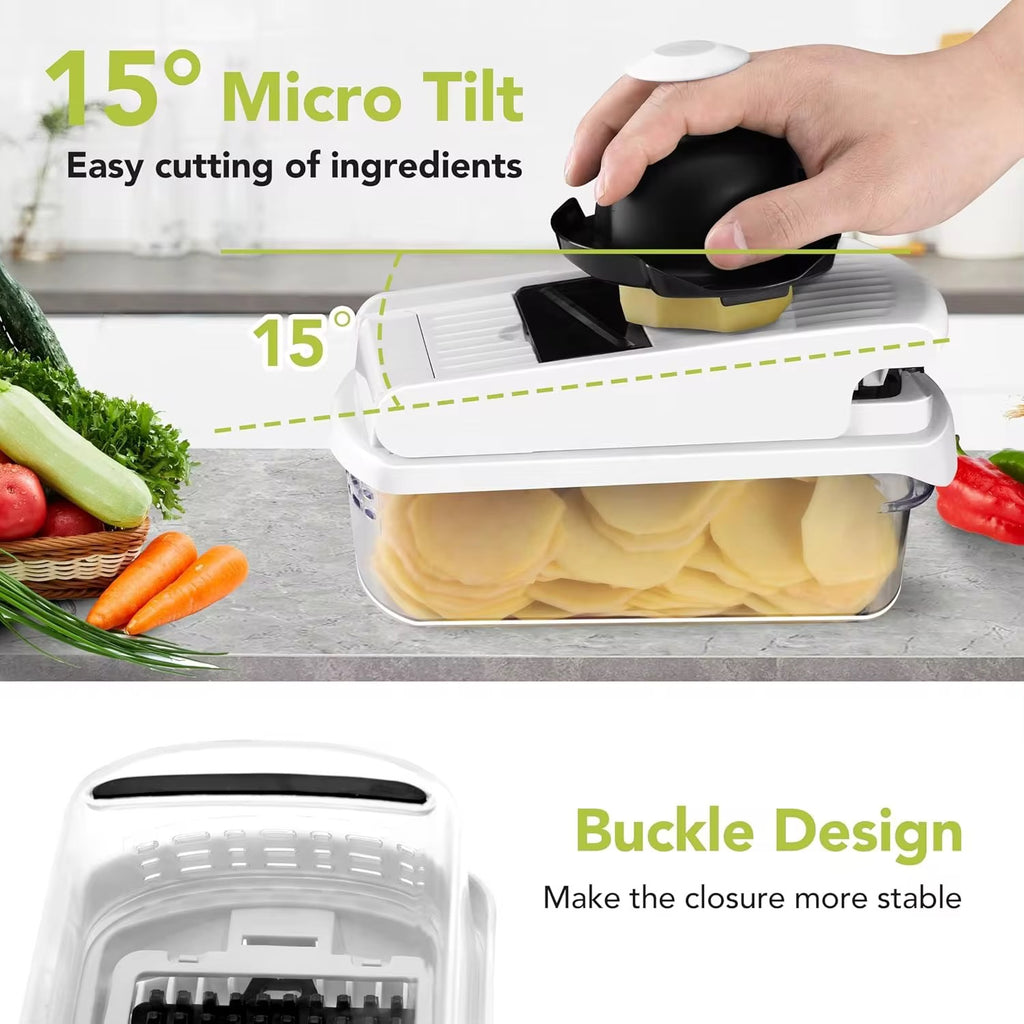 15-in-1 Multifunctional Food Chopper Professional Onion Chopper with 6 Blades Vegetable Cutter with Container for Salad